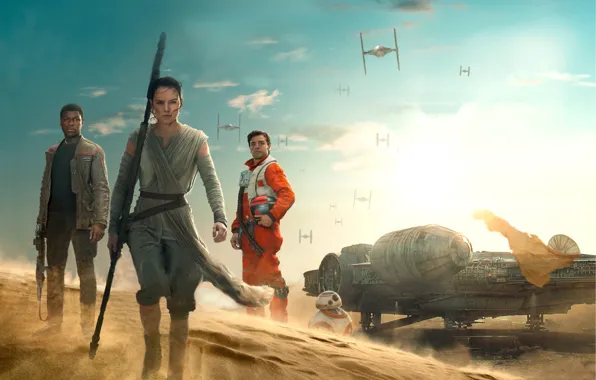 Sand, fiction, Finn, Star Wars: The Force Awakens, Star wars: the force awakens, Rey, Daisy …