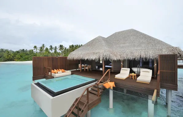 Picture sofa, the ocean, pool, the hotel, Palm In Maldives