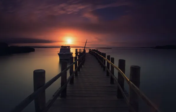 Picture sunset, bridge, ship