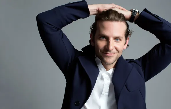 Picture smile, watch, actor, male, shirt, Bradley Cooper, grey background, Bradley Cooper