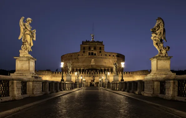 Night, city, the city, lights, lighting, Rome, Italy, architecture