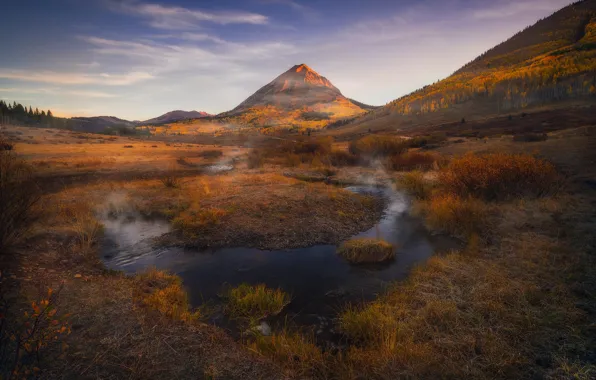 Picture autumn, mountains, pond