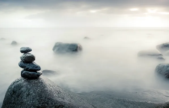 Picture sea, nature, fog, stones
