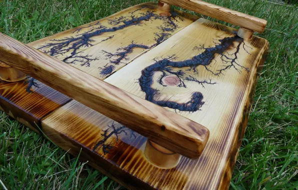 Grass, tree, handle, lacquer, burning, Tray, wooda