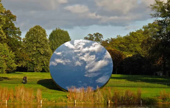 Picture forest, the sky, grass, clouds, reflection, trees, landscape, nature