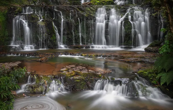 River, New Zealand, waterfalls, cascade, New Zealand, Purakaunui Falls, Purakaunui River, Catlins