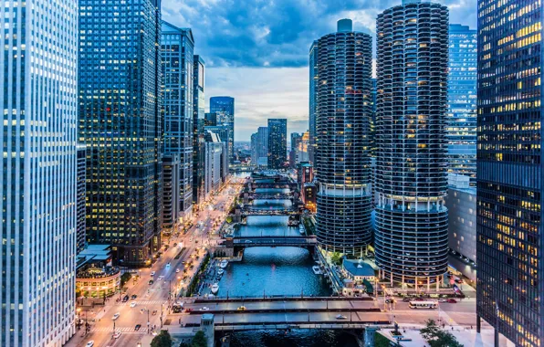 The sky, clouds, city, the city, street, beauty, skyscrapers, Chicago