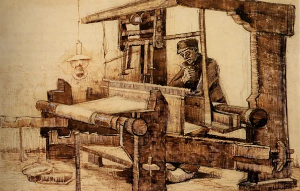 Picture lamp, Vincent van Gogh, Weaver, loom, weaver with a cigarette