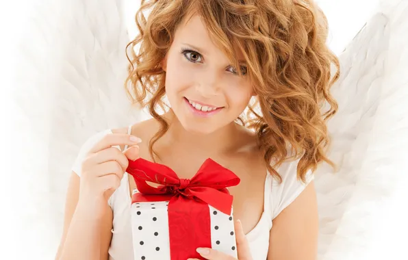 Picture face, smile, gift, hair, Girl, wings, angel