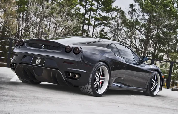 The sky, asphalt, trees, strip, black, ferrari, Ferrari, black