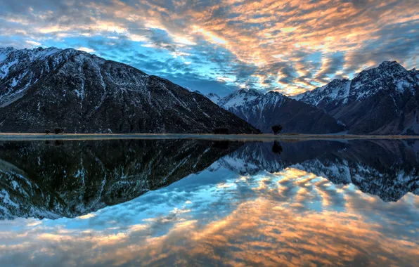 Picture the sky, landscape, mountains, lake