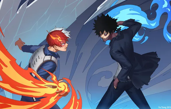 Flame, fight, guys, Boku No Hero Academy, Todoroki Shoto, My Hero Academy, Dhabi