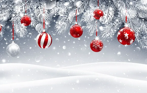 New year, toys on the Christmas tree, fir-tree branches