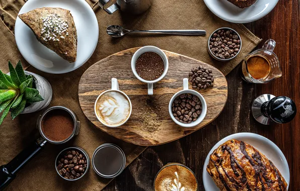 Table, Board, plant, coffee, Cup, Cup, Bank, dishes