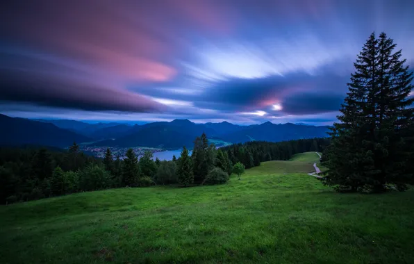 Sunset, mountains, lake, Germany, Bayern, Alps, Germany, Bavaria