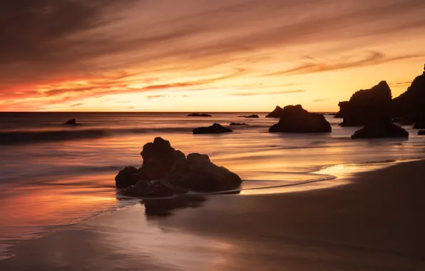 Sand, sea, beach, the sky, clouds, stones, rocks, shore