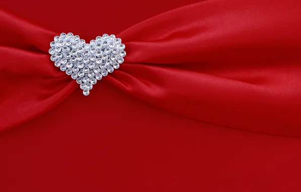 Picture red, background, heart, silk, rhinestones, fabric, red, folds