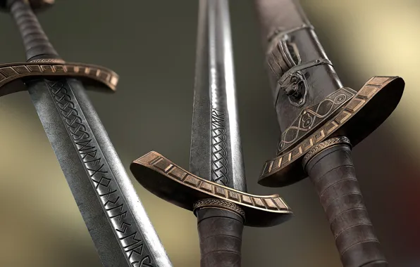 Weapons, steel, swords, runes, Viking Sword and Scabbard