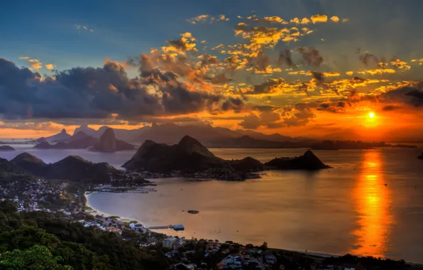 Picture sea, landscape, sunset, mountains