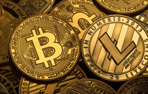 Logo, coins, coins, bitcoin, bitcoin, litecoin, litecoin