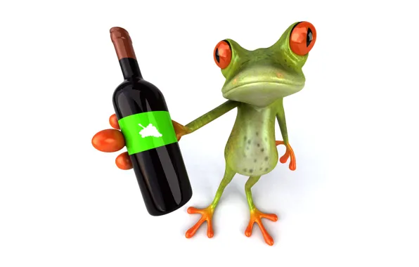 Wine, graphics, bottle, frog, Free frog 3d