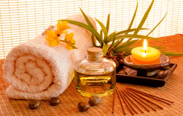 Picture oil, candle, towel, Spa