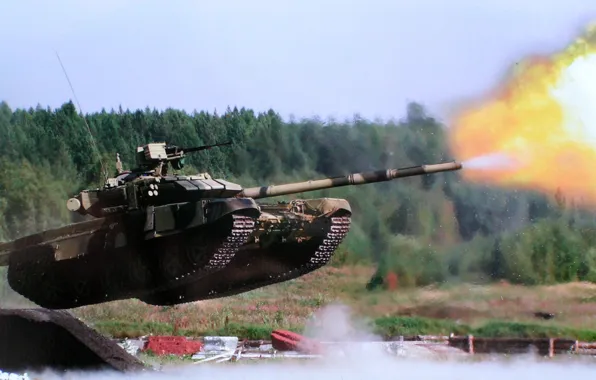 Jump, shot, tank, polygon, Russian, T-90, heavy tank