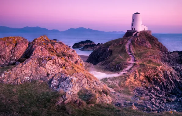 Picture sea, landscape, mountains, nature, rocks, lighthouse, the evening, track