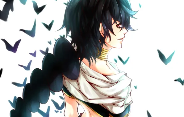 Picture birds, anime, art, guy, smile, magi the labyrinth of magic, judal, norelle.n