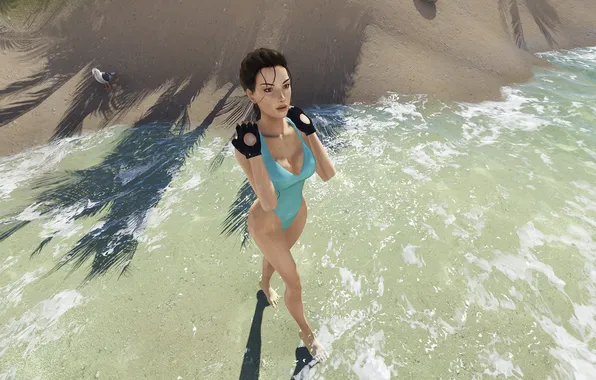 Beach, swimsuit, shore, lara croft, tomb raider