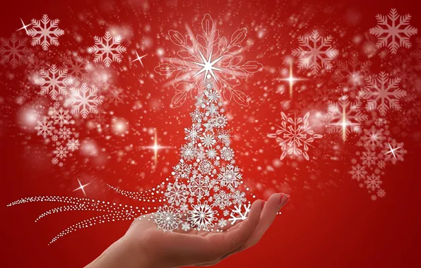 Snowflakes, tree, New year, Christmas
