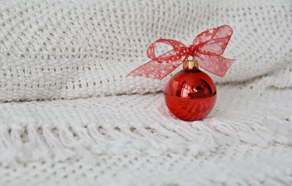 Winter, red, holiday, ball, Christmas, white background, New year, bow