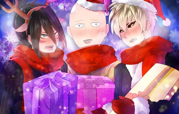 Christmas, anime, art, gifts, Sonic, New year, Saitama, One Punch Man