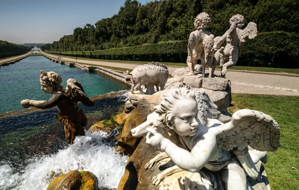 Park, Italy, cascade, fountains, Royal Palace, Caserta