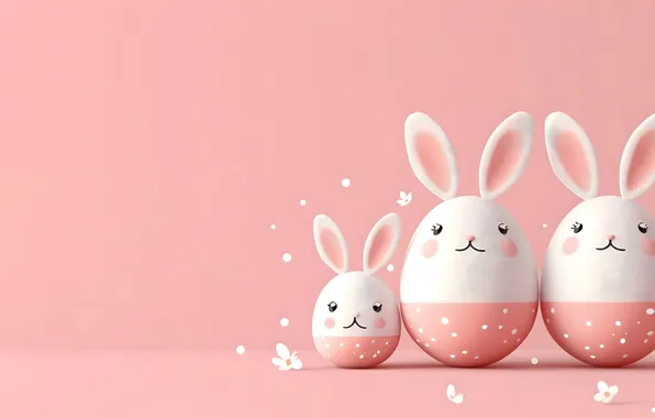 Holiday, eggs, spring, rabbit, Easter, rabbits, pink background, painted