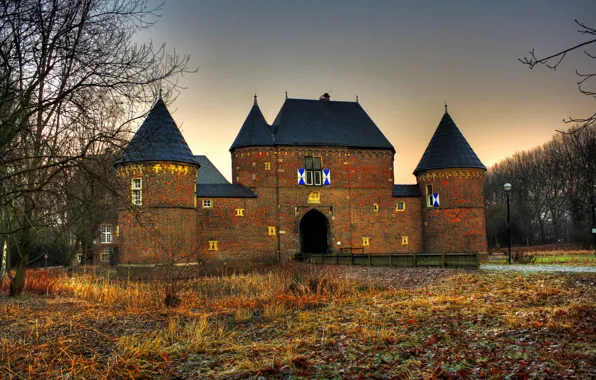 Autumn, the city, photo, castle, HDR, Germany, brick, Castle Vondern