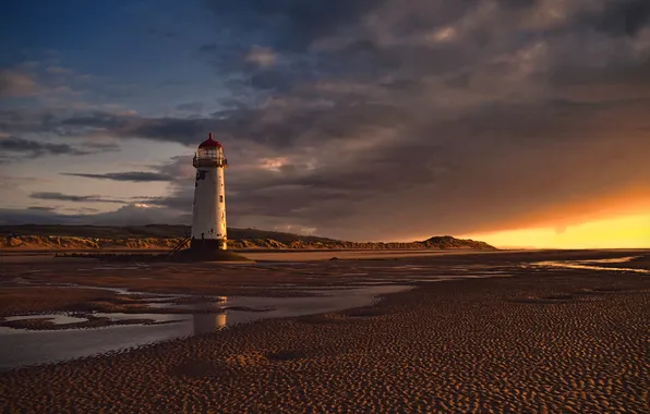 Sand, sea, dawn, shore, Lighthouse