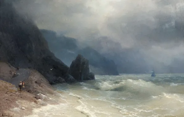 Wave, rocks, picture, seascape, 1886, Ivan Aivazovsky, Morse Coast
