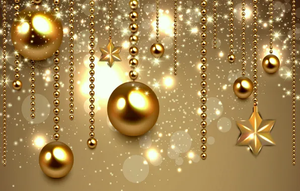 Picture decoration, balls, New Year, Christmas, golden, Christmas, balls, New Year