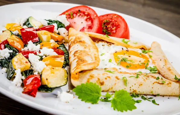 Picture pepper, tomatoes, cakes, vegetables, dish, scrambled eggs