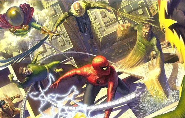Picture comic, Marvel Comics, Spider-Man, Villains, Sinister six, Alex Ross
