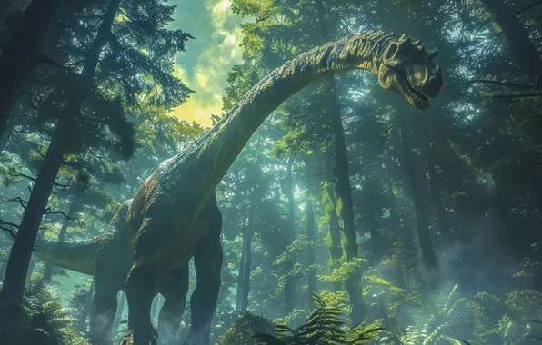 Trees, Dinosaur, Neck, Animal, Digital art, Ancient animals, Extinct animals, Prehistoric