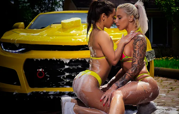 Car, girl, sexy, camaro, soap, model, blonde, pose