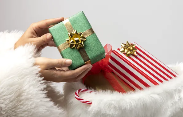 Hat, hands, Christmas, cane, gifts, New year, fur, fingers