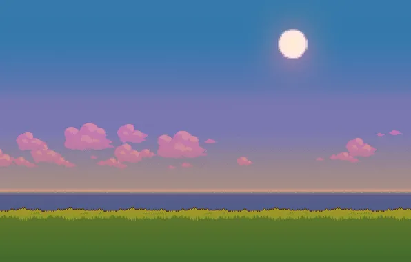 Sunset, The sun, Landscape, Grass, Pixels, Sun, Evening, Pixels