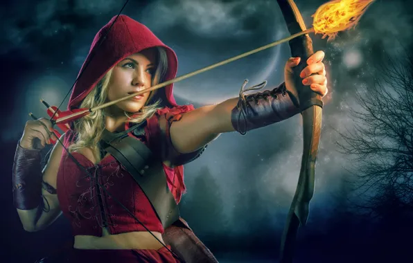 Fire, little red riding hood, bow, arrow, Red Riding Hood, Theresa Louise