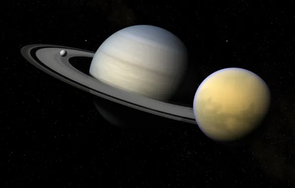 Picture stars, space, Saturn, Enceladus, Titan