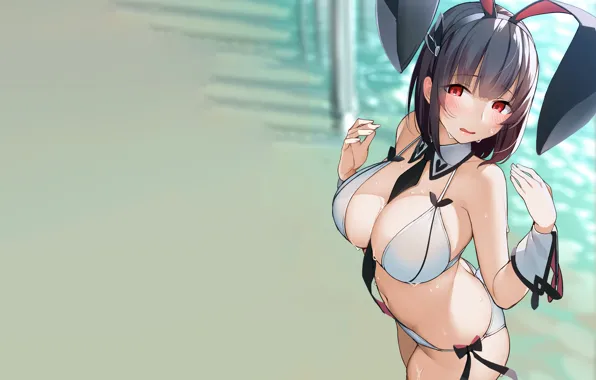 Picture girl, sexy, cleavage, beach, sea, boobs, anime, beautiful