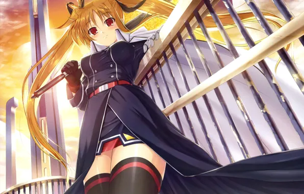 Look, girl, the city, smile, handrails, art, mikuni phantom