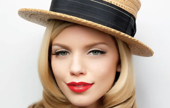 Picture girl, face, hat, makeup, actress, blonde, lips, cute